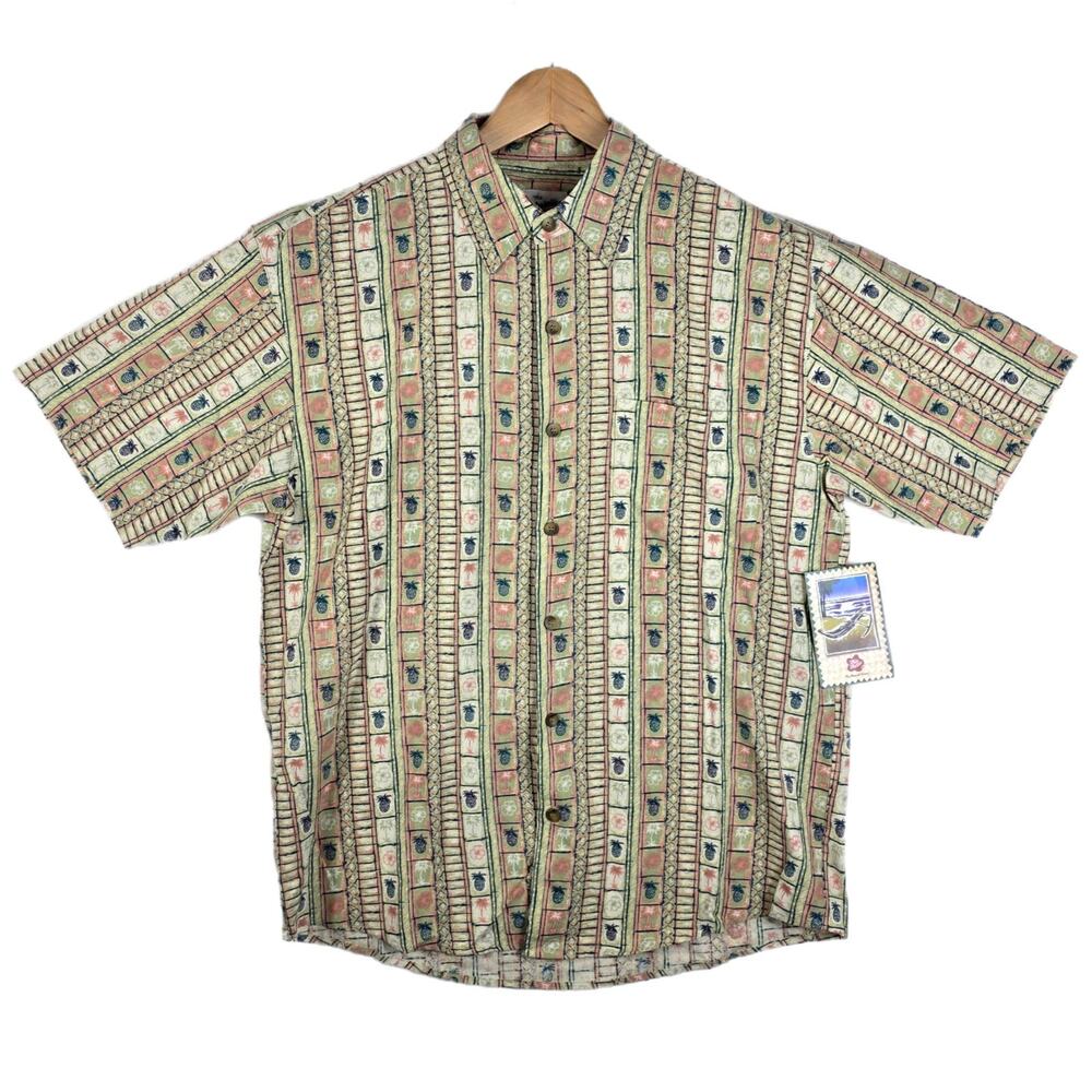 Hilo Hattie Silk Hawaiian Shirt Mens Medium Button Up Pineapple Flowers NWT VTG